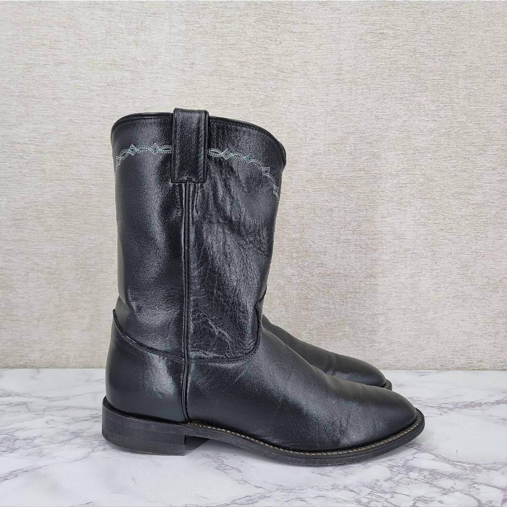 Justin Boots Vintage USA Brock Roper 3233 Black Leather Cowboy Boots